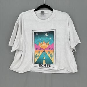 Tarot Card Tee Shirt Womens XL White Cropped Graphic Escape Travel Free Spirit